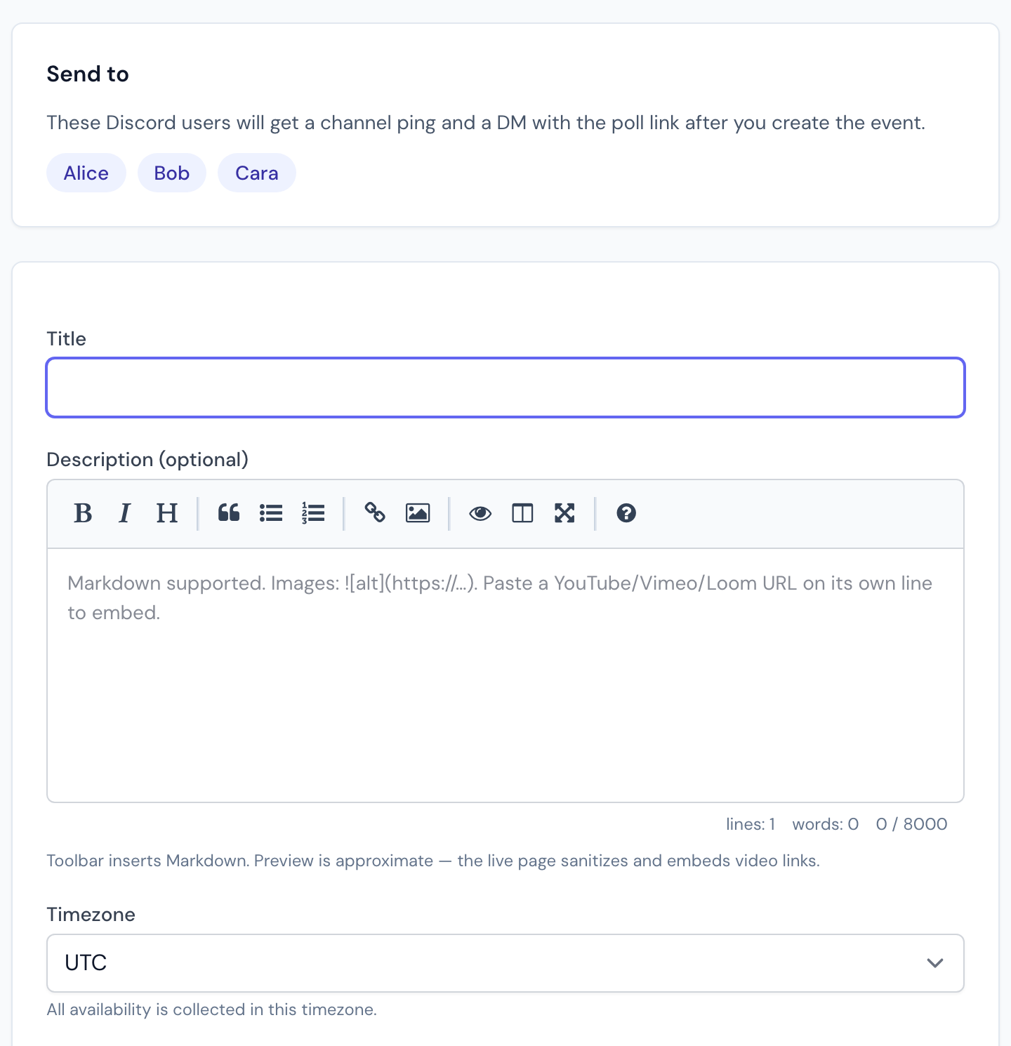 Starting a poll with the /bookslot Discord command